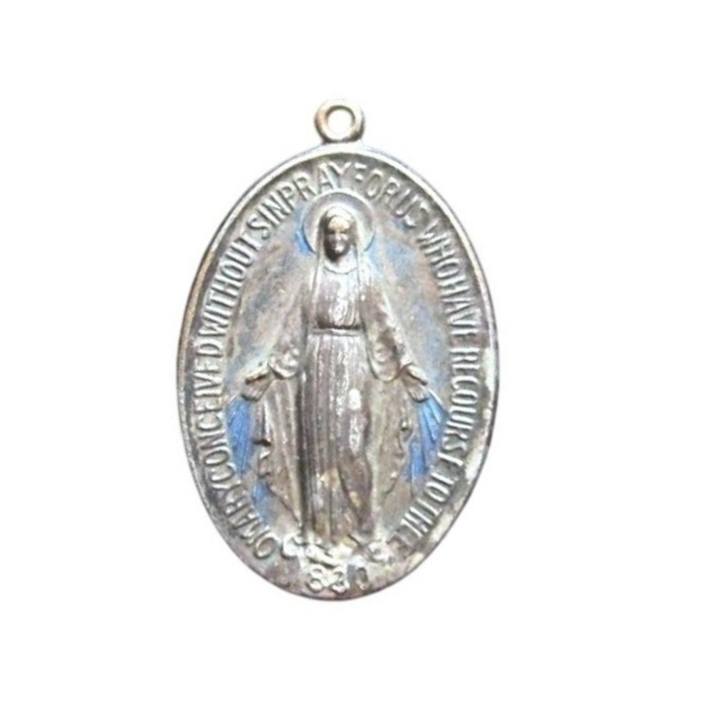 Vintage Mary Miraculous Medal Silver Tone Catholic Religious Pendant Charm